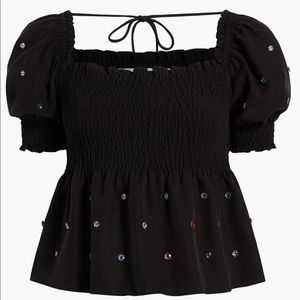 Hill House Home Smocked Puff Sleeve Jewel Top